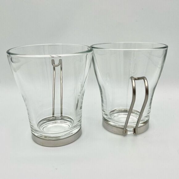 Vitrosax Italy Clear Glass Stainless Steel Removable Handle Expresso Mug Set - Picture 8 of 16